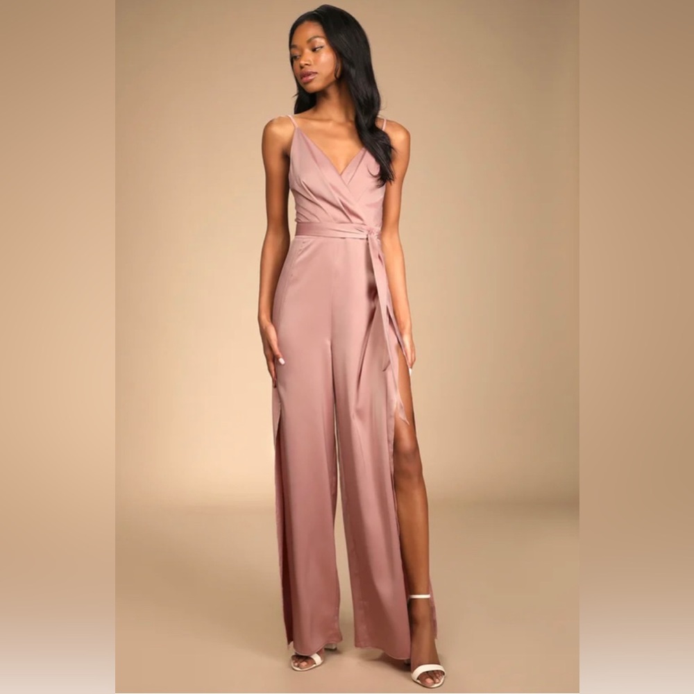 Lulus Classy Night Out Jumpsuit Satin Mauve Pink Medium M NWOT